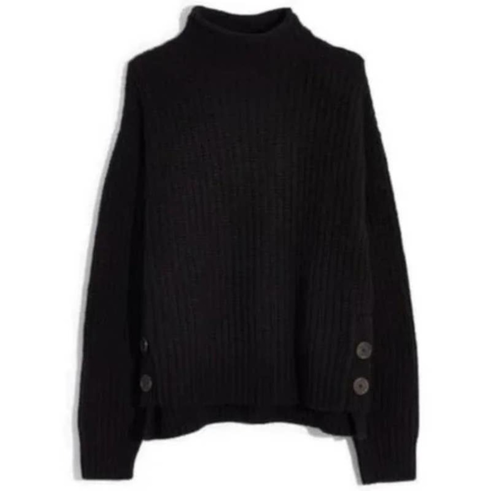 Madewell Mockneck Side-Button Pullover Sweater Black Small